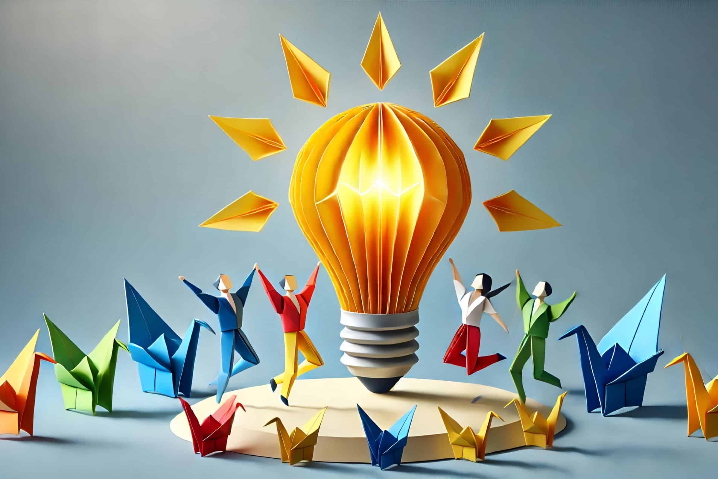 origami people around a lamp